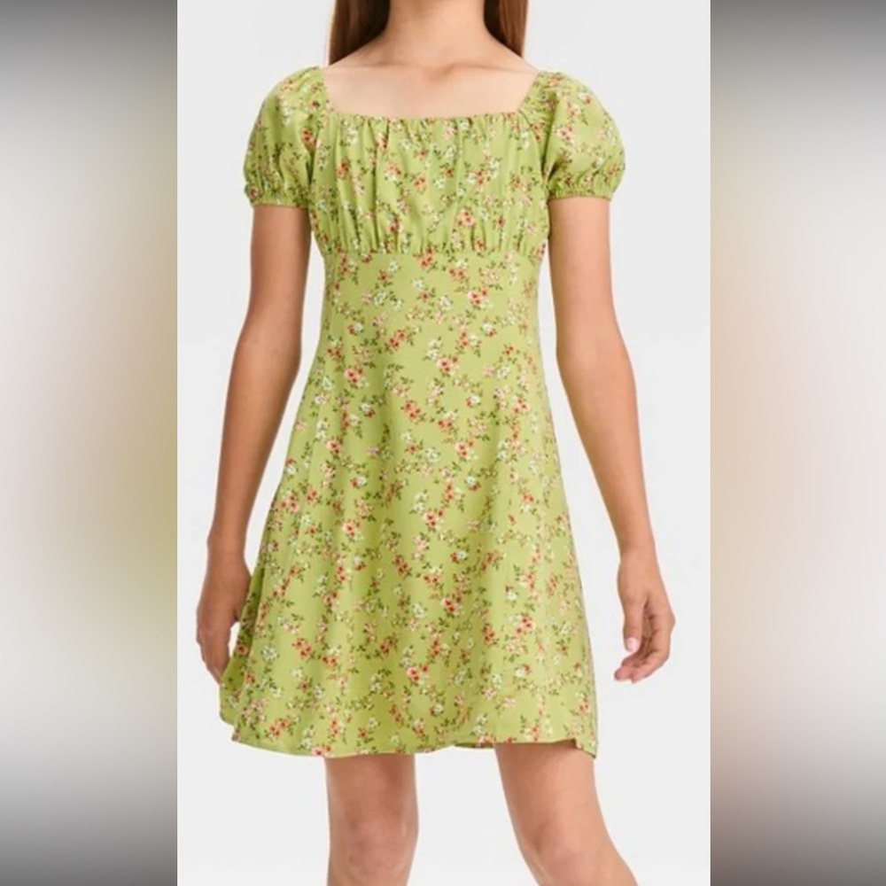Art Class Green Floral Kids Dress